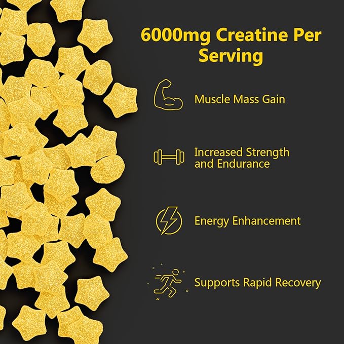 Creatine Gummies Sugar-Free with 6000 mg Creatine Monohydrate Creatine for Women and Men Contains Vitamin B6 &amp Taurine 120 Gummies