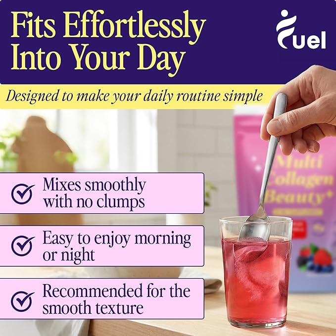 Fuel Multi Collagen Peptides Powder – 11g Hydrolyzed Collagen Types I II III V &amp X – Hair Skin Nails &amp Joint Support – Keto &amp Gluten Free – Mixed Berry – 40 Servings (9.59oz)