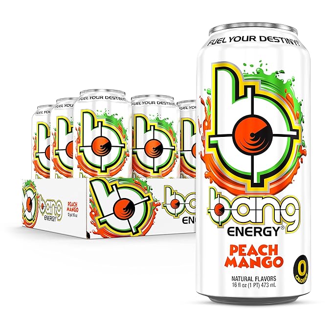 Bang Energy Peach Mango Sugar-Free Energy Drink 16-Ounce | Pack of 12