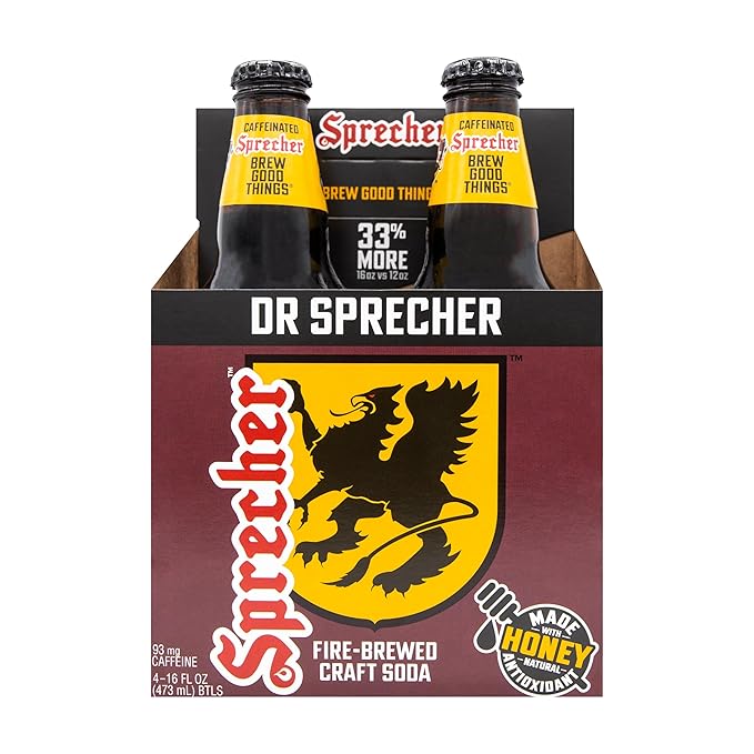 Dr Sprecher Soda in 16 fl oz Glass Bottles (12 Pack) Caffeinated Soft Drink with Natural Spiced Cherry Flavor