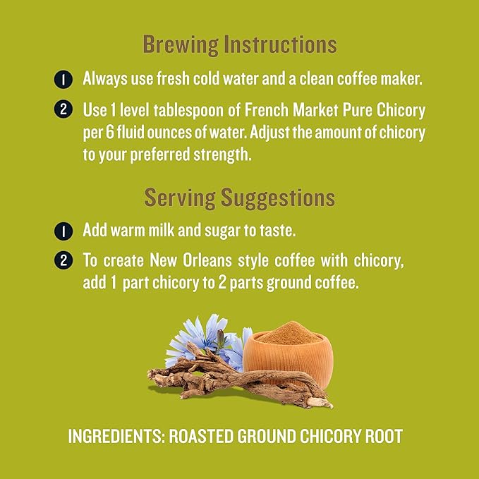 French Market 100% Pure Ground Dark Roast Chicory Caffeine Free 16oz Can (Pack of 6)