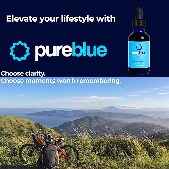 PureBlue Methylene Blue 1% USP Drops | Formaldehyde-Free Alcohol-Free Solution for Cognitive &amp Mitochondrial Support | Third-Party Tested Made in USA | 2 fl oz