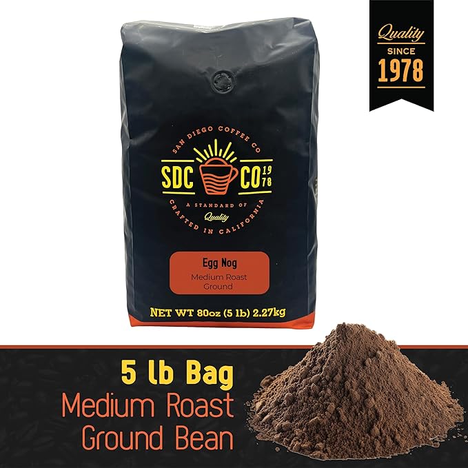 San Diego Coffee Egg Nog Medium Roast Ground Coffee 5-Pound Bag Café molido tostado