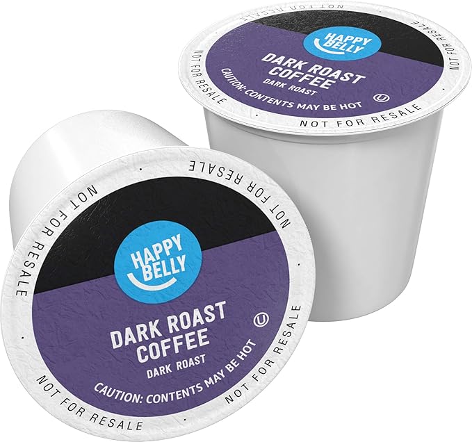 Amazon Brand - Happy Belly Dark Roast Coffee Pods Compatible with Keurig 2.0 K-Cup Brewers 100 Count
