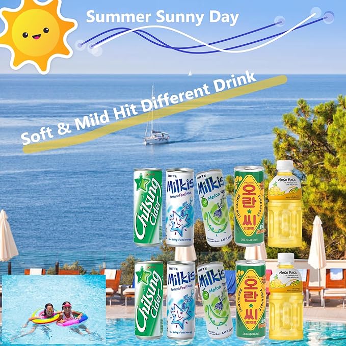 FRKR Korean 10 &amp12 Drinks Assortment Gift Box [Chilsung Cider/Mikis/Demisoda/Banana Milk/McCOL/MoguMogu/2%/SacSac/Etc.] Soft Drinks + Real Fruit Drinks + Energy Drinks (10 Party Drink)
