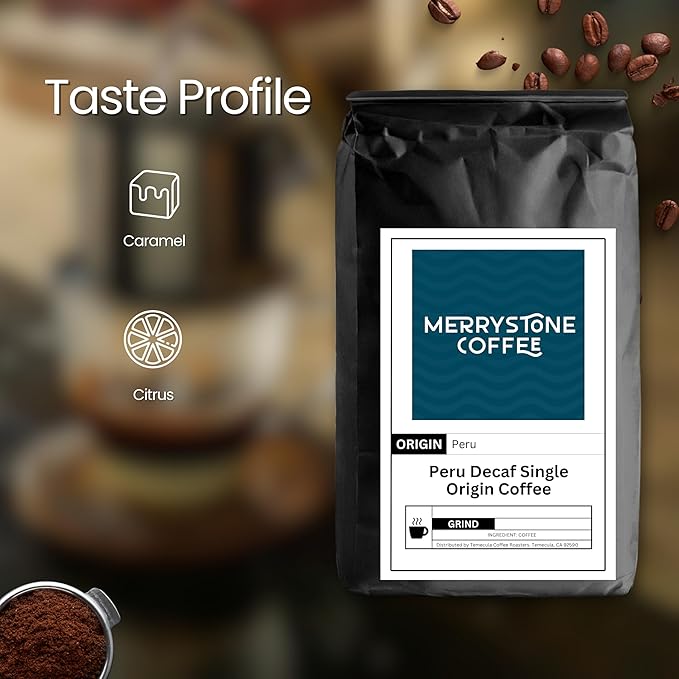 Merrystone Peru Decaf Coffee Medium Roast Roasted to Order 1 Lb Standard Grind