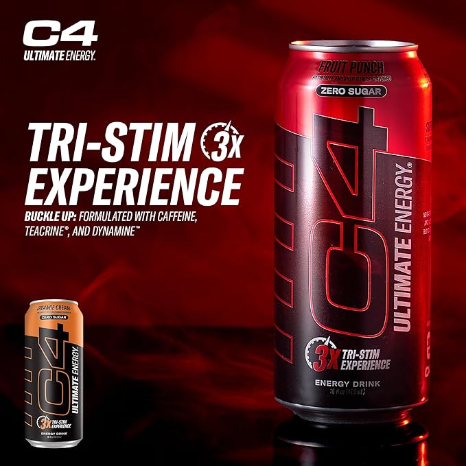 C4 Ultimate Sugar Free Energy Drink 16oz (Pack of 12) | Orange Cream | Pre Workout Performance Drink with No Artificial Colors or Dyes