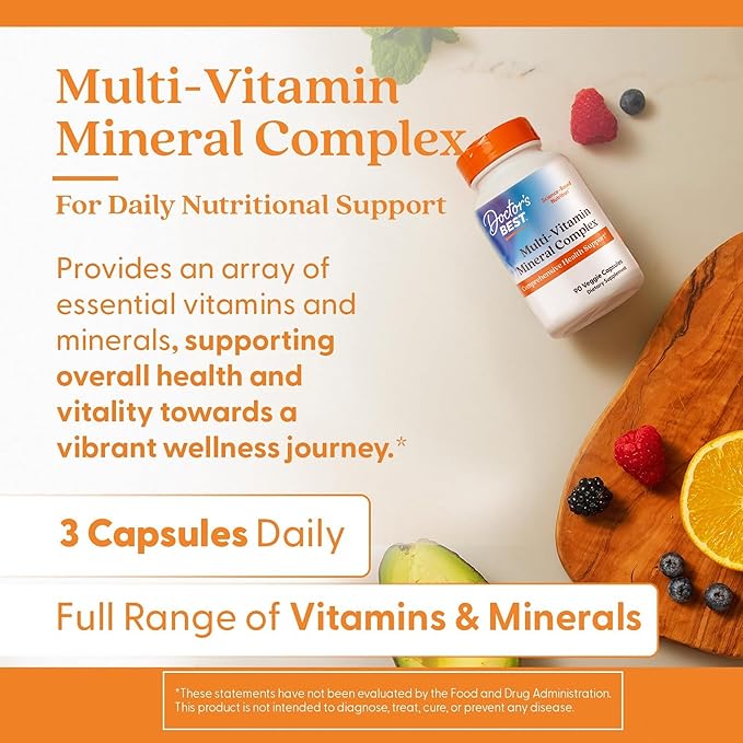 Doctor's Best Multi-Vitamin Mineral Complex - Daily Vegan Multivitamin for Women &amp Men Vitamins A C D3 E K2 Riboflavin &amp Niacin Health Support Supplement for Adults Non-GMO - 90 Veg C