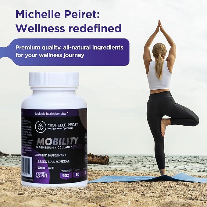 Mobility - Magnesium + Collagen Supplement with Hyaluronic Acid &amp Vitamin C | Supports Bones Joints &amp Muscles | Gluten-Free &amp Non-GMO | 60 Capsules for Men &amp Women