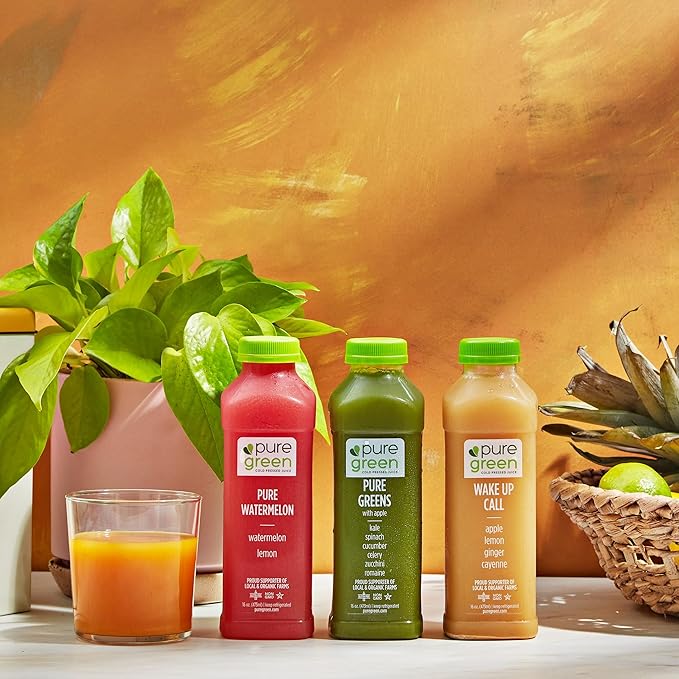 Pure Green Cold Pressed Juice - Pure Greens Apple - Fresh Functional Blend with Apple Greens Cucumber Celery - Natural Gluten Free Non-GMO No Artificial Colors or Flavors - Made from Real Fruits