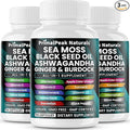 Sea Moss Black Seed Oil Ashwagandha Ginger Burdock Bladderwrack Turmeric &amp Vitamin C Vitamin D3 with ACV Elderberry Chlorophyll Dandelion Yellow Dock Vegan Capsules - 180 Count