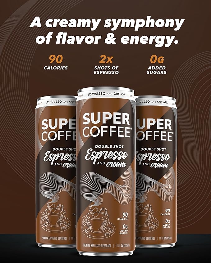 SUPER COFFEE Espresso Iced Keto Coffee (0g Added Sugar 90 Calories) [Espresso &amp Cream] 11 Fl Oz 12 Pack | Iced Smart Coffee - SoyFree GlutenFree