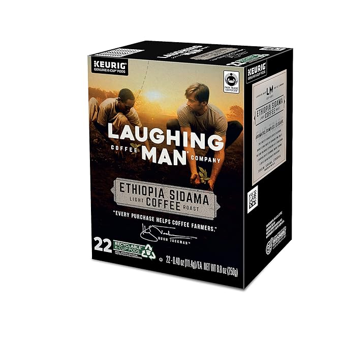 Laughing Man Ethiopia Sidama Keurig Single-Serve K Cup Pods Fair Trade Light Roast Coffee 88Count Ethiopia Sidama 22 Count (Pack of 4)