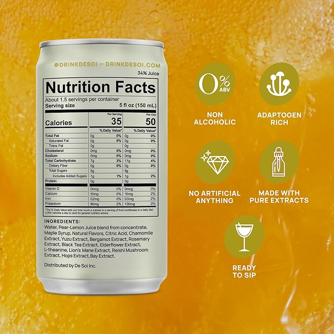 De Soi Golden Hour Mocktails NA Drinks 8 fl oz (12-pack) - Adaptogen Drink Sparkling Drink with Calming Botanicals Mocktail Drinks Gluten Free No Artificial Flavors