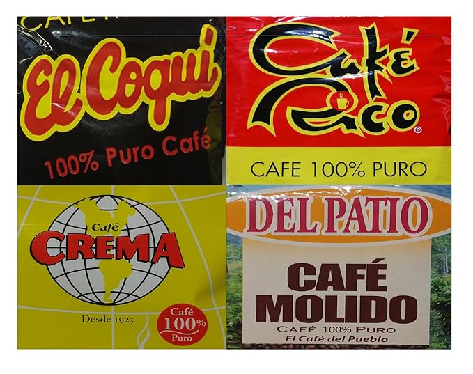 Puerto Rican Variety Pack Ground Coffee - 4 Local Favorites in 8 Ounce Bags V.3 (2 Pound Total) Includes 2 Envelopes Of Sason Accent