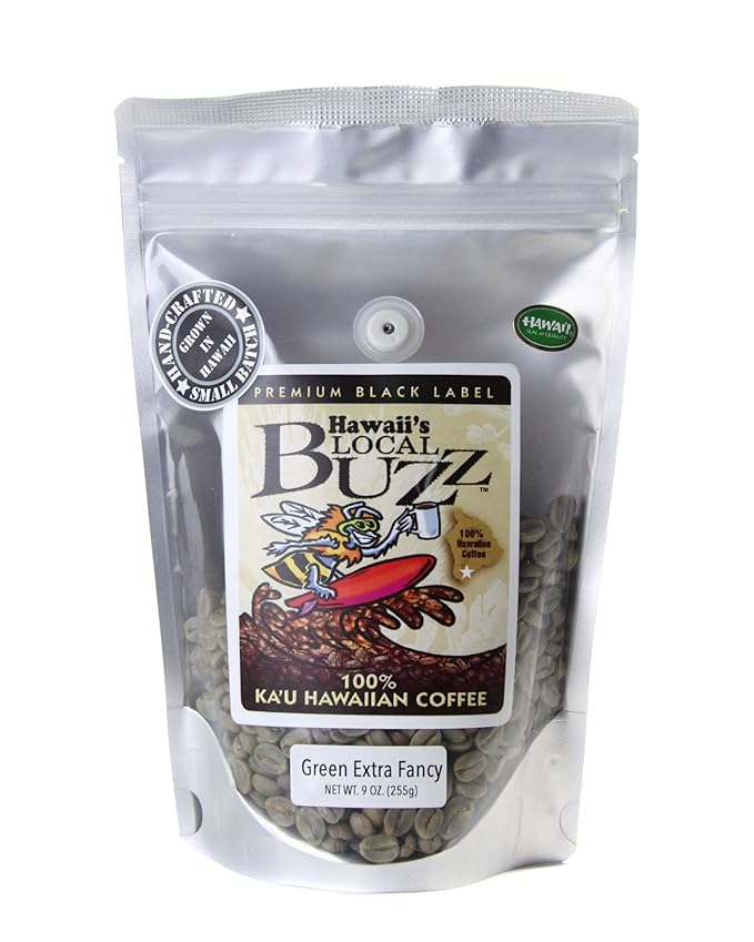Hawaii's Local Buzz Premium Black Label Extra Fancy Green (Unroasted) Beans 9 Ounce