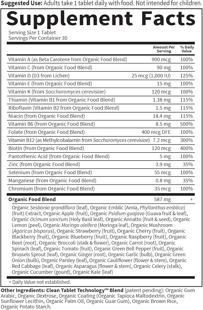 Garden of Life Once Daily Whole Food Multivitamin for Men Organic Mens Vitamins &amp Minerals Vitamin C Zinc Vegan for Health &amp Well-Being 30 Tablets