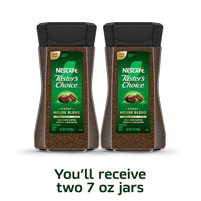 NESCAFÉ Taster's Choice Instant CoffeeMedium Light Roast CoffeeDecaf House Blend(7 Oz Each)(Pack of 4)