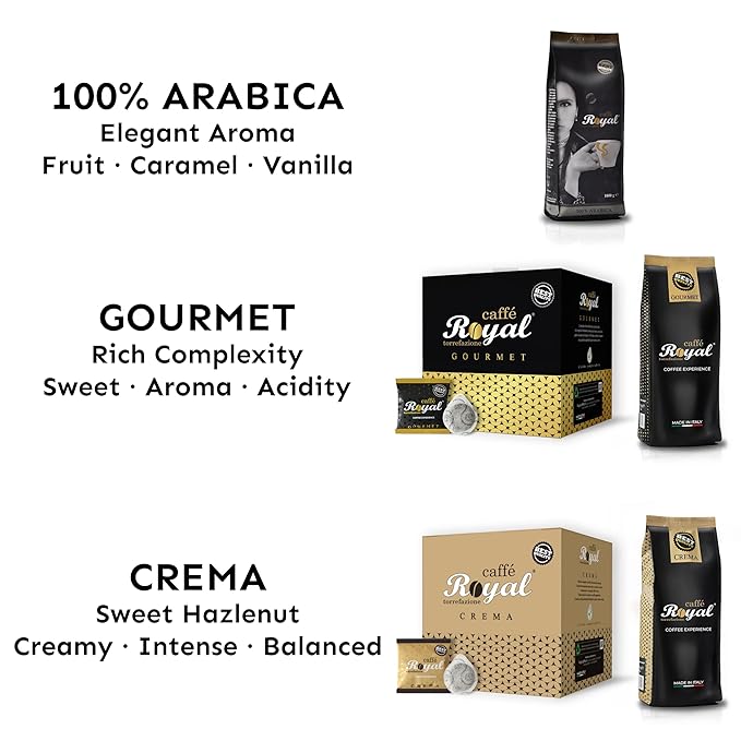 Royal Caffé Italian Coffee Beans – Crema Medium Dark Roast 50% Arabica Robusta Blend Hazelnut Notes Whole Bean Freshly Roasted Gourmet Coffee 2.2 Pounds (1000 Grams) Made in Italy