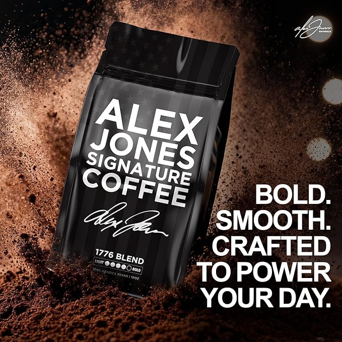 Alex Jones Naturals Organic Dark Roast Arabica Coffee - Signature 1776 Blend - Bold Smooth &amp Rich Flavor with Clean Finish – Freshly Roasted Colombian and Brazilian Coffee – 10 oz Bag