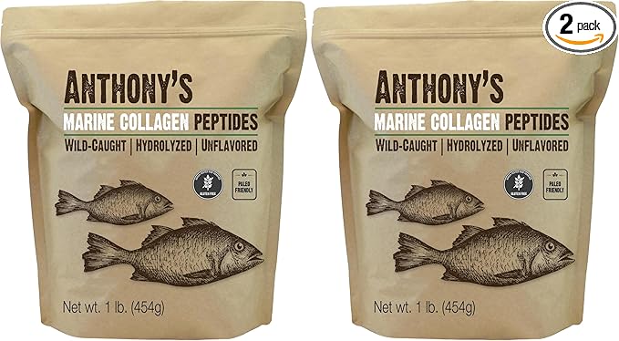 Anthony's Hydrolyzed Marine Collagen Peptides Gluten-Free Paleo and Keto Friendly Unflavored 1-Pound (Pack of 2)