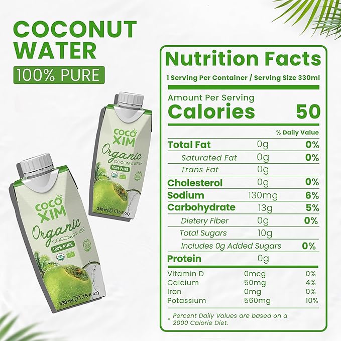 COCOXIM Ready to Drink Organic Coconut Water - 11 oz (Pack of 12) | Zero Added Sugar| 100% Natural &amp Fresh with Electrolytes &amp Nutrients | Halal &amp Kosher Certified | Alternative to Soda S