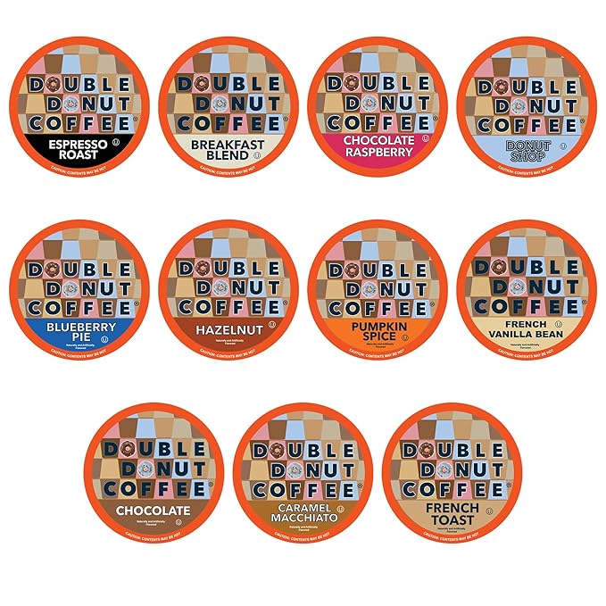 Double Donut Coffee Variety Pack Assorted Medium Roast Dark Roast &amp Flavored Coffee in Recyclable Single Serve Cup 80 Count