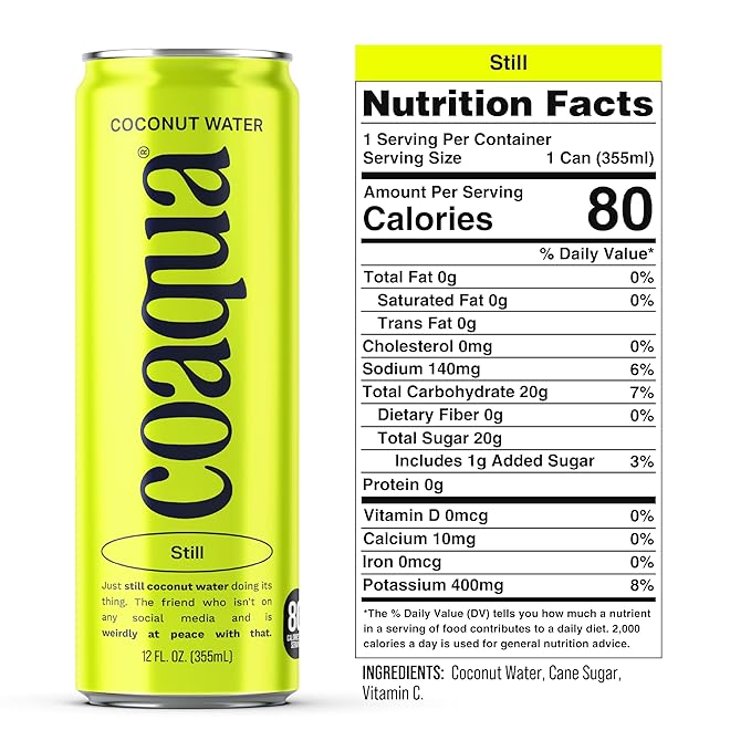 Coaqua Coconut Water 12 Pack Natural Electrolytes for Hydration Naturally Sweet Electrolyte Drink Potassium Pure Coconut Water Not from Concentrate Fat Free Low Sugar 12 Fl Oz Cans
