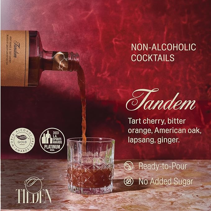 Tilden Cocktails Tandem Non-Alcoholic Cocktail Vegan and No Sugar Added Tart Cherry Bitter Orange American Oak 750ml