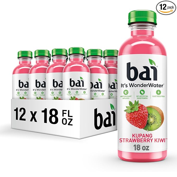 Bai Antioxidant Infused Water Beverage Kupang Strawberry Kiwi with Vitamin C and No Artificial Sweeteners 18 Fluid Ounce Bottle 12 Pack