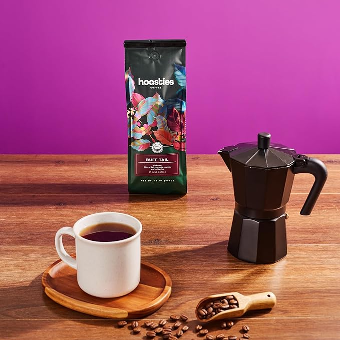 Hoasties Coffee Buff Tail - USDA Organic Dark Roast Ground Coffee 100% Colombian Arabica Pesticide &amp Chemical-Free 16 oz