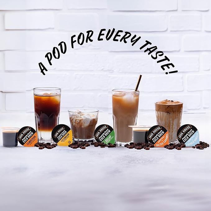 JAVA HOUSE Dark Roast Sumatran Cold Brew Pods (12 Count) Peel and Pour Pods Hot or Iced Instant Coffee Concentrate
