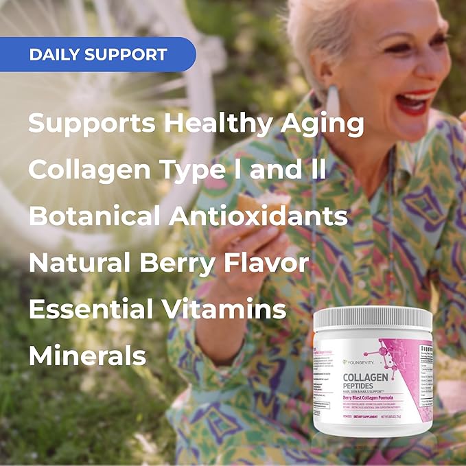 Youngevity Collagen Peptides Powder – Hair Skin &amp Nail Support with Hydrolyzed Type I &amp II Biotin Vitamin B12 Antioxidants &amp Alpha Lipoic Acid – Bone &amp Bone Health – Berry Flavor –