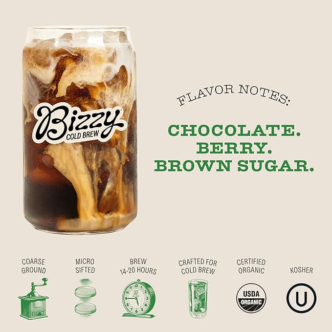 Bizzy Organic Cold Brew Coffee | Bundle | Coarse Ground Coffee | Espresso Blend 1 LB + Espresso Blend Brew Bags 4-count | 2 Pack