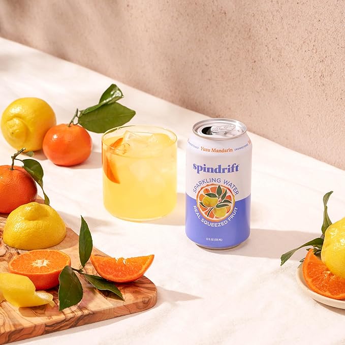 Spindrift Sparkling Water Yuzu Mandarin Flavored Made with Real Squeezed Fruit 12 Fl OZ Cans Pack of 24 (Only 6 Calories per Can)