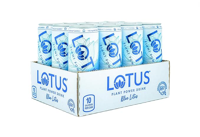 Blue Lotus Plant Power Drink™ | Sugar Free Low Calorie | 160 mg Natural Caffeine from Green Coffee Bean | Plant-Based Ingredients | Zero Sugar | 10 Calories | 12 oz Cans | 12 Count