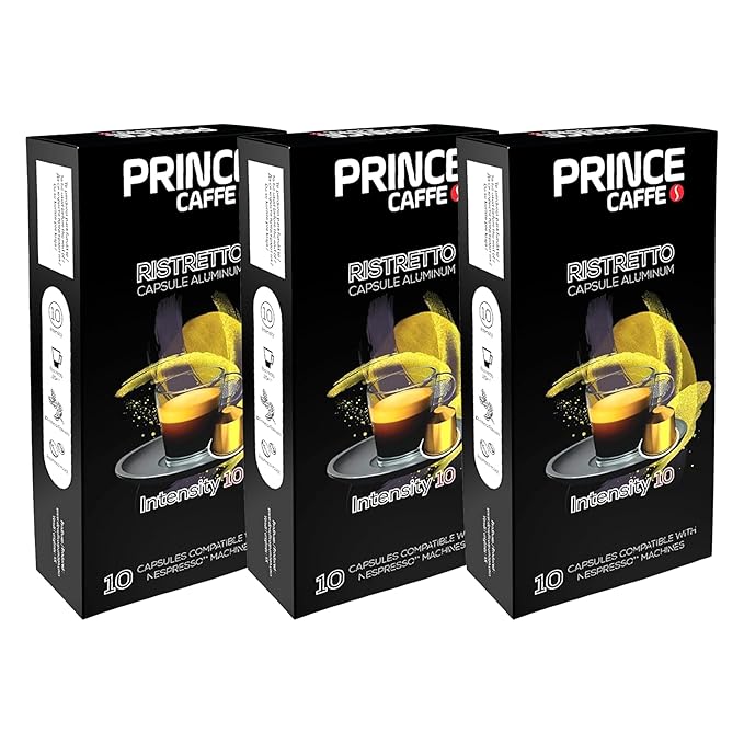 Prince Caffe Espresso Pods – Ristretto Intensity 10 Dark Roast The Espresso Coffee Pods Are Compatible with Nespresso Original Line Machines 30 Count (3 x 10 Capsules) Premium Quality Coffee Capsul