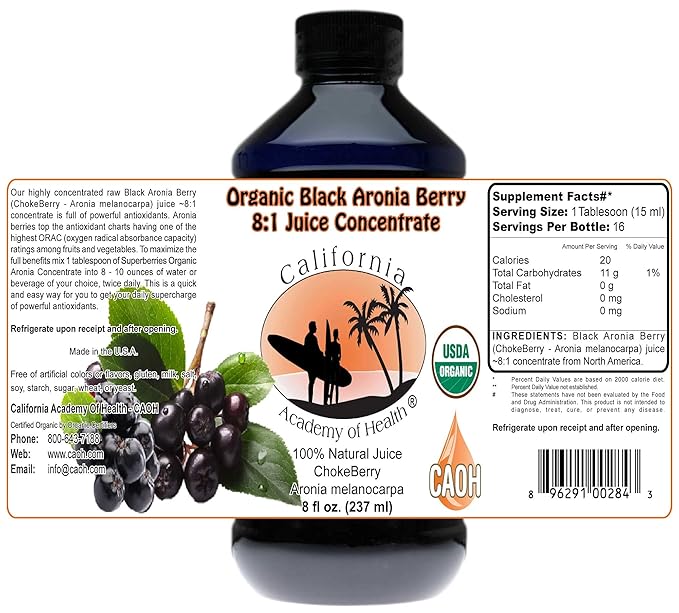 Black Aronia Berry ChokeBerry Aronia melanocarpa juice 8:1 concentrate 8 oz Organic from CAOH