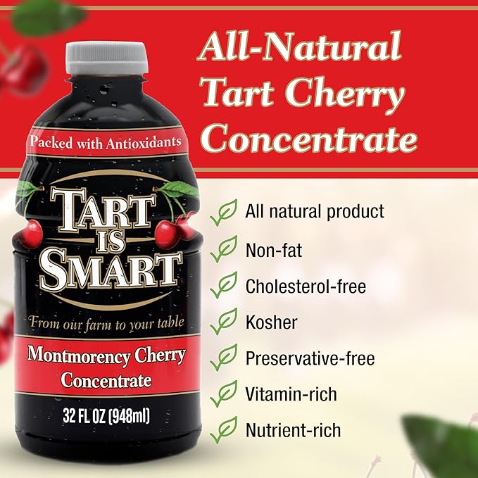 Tart is Smart Montmorency Tart Cherry Juice Concentrate Cherry Juice Bottle Beverage Rich in Antioxidants Ideal for Muscle Recovery and Sleep Support No-Added Sugar - 32 Ounce Bottle (Pack of 3)
