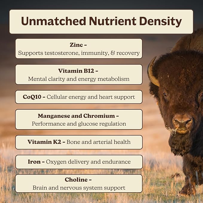MK Supplements American Beast Bison Organ Supplement for Athletes Supports Strength Endurance &amp Recovery Freeze-Dried Non-GMO Bison Liver &amp Bison Heart 30 Servings (3000 mg Each)