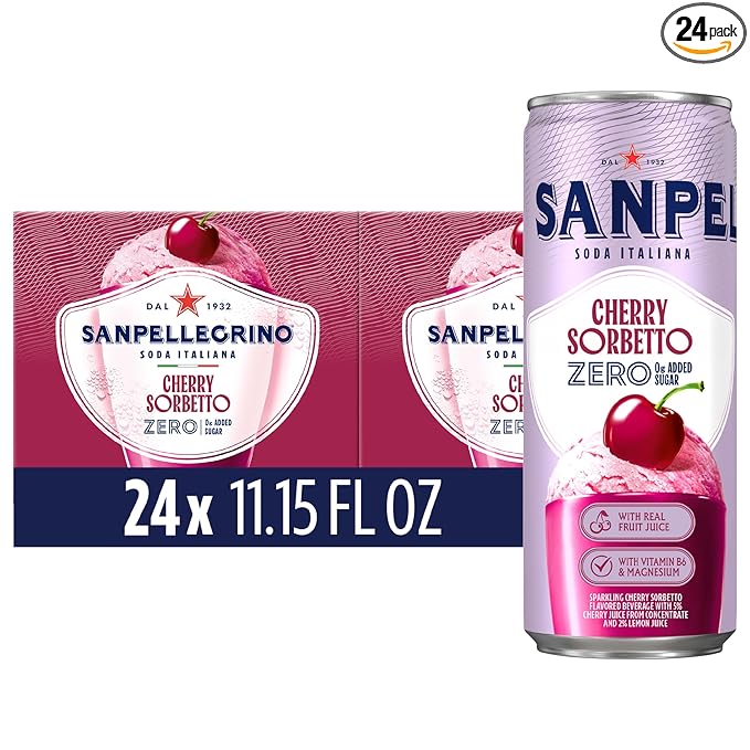 Sanpellegrino Soda Italiana Cherry Sorbetto Italian Sparkling Drink 0g Added Sugar Real Fruit Juice Italian Soda Sparkling Beverage 24-Pack