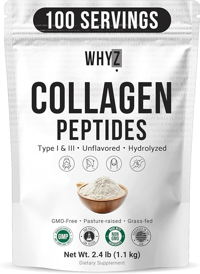Bovine Collagen Peptides Powder Hydrolyzed Type I &amp III Protein Grass-Fed Pasture-Raised Source Unflavored Collagen Supplement Paleo-Friendly for Active Lifestyles &amp Wellness Non-GMO 2.4lb
