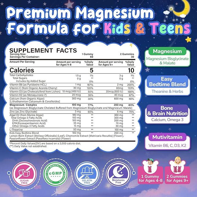 Sugar Free Kids Magnesium Gummies 2 Pack + Collagen Gummies for Women &amp Men 1 Pack