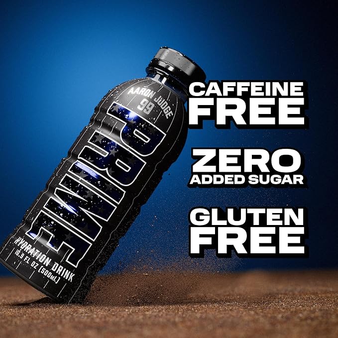 PRIME Hydration Aaron Judge Sports Drinks Electrolyte Enhanced for Replenishing Fluids 250mg BCAAs B Vitamins Antioxidants Low Sugar 16.9 Fl Oz 12 Pack