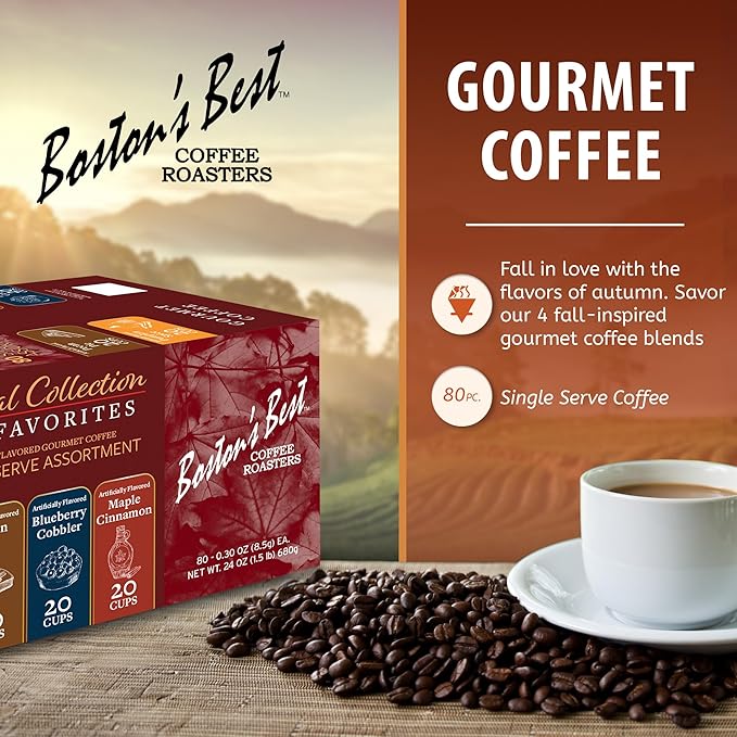 Boston’s Best - Fall Assortment Flavored Dessert Gourmet Coffee Compatible with Keurig Coffee Maker 1 Count (80 Single Serve Medium Roast Cups)