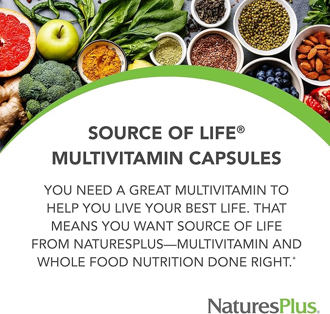 NaturesPlus Source of Life - 180 Capsules - Multivitamin &amp Mineral Supplement - Supports Natural Energy &amp Overall Well-Being - Gluten Free Vegetarian - 20 Servings