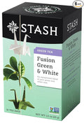 Stash Tea Green &amp White Fusion Green Tea - Caffeinated Non-GMO Project Verified Premium Tea with No Artificial Ingredients 18 Count (Pack of 6) - 108 Bags Total