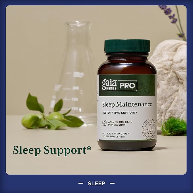 Gaia Herbs PRO Sleep Maintenance - Adrenal Health &amp Sleep Support* - Supplement with Ashwagandha Magnolia Bark &amp Jujube Date - Vegan Gluten-Free - 60 Liquid-Filled Capsules (30 Servings)