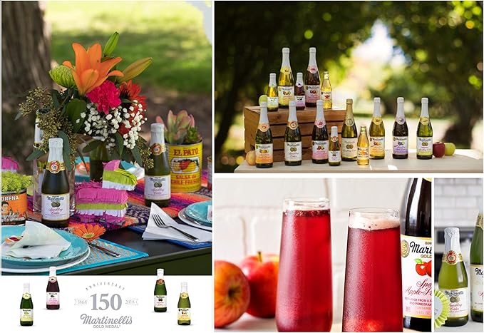 Martinelli's Sparkling Party Drinks 4 Flavor Variety Pack | Apple Cider Apple Pear Red and White Grape Juice | 12 Pack of 8.4 oz Bottles