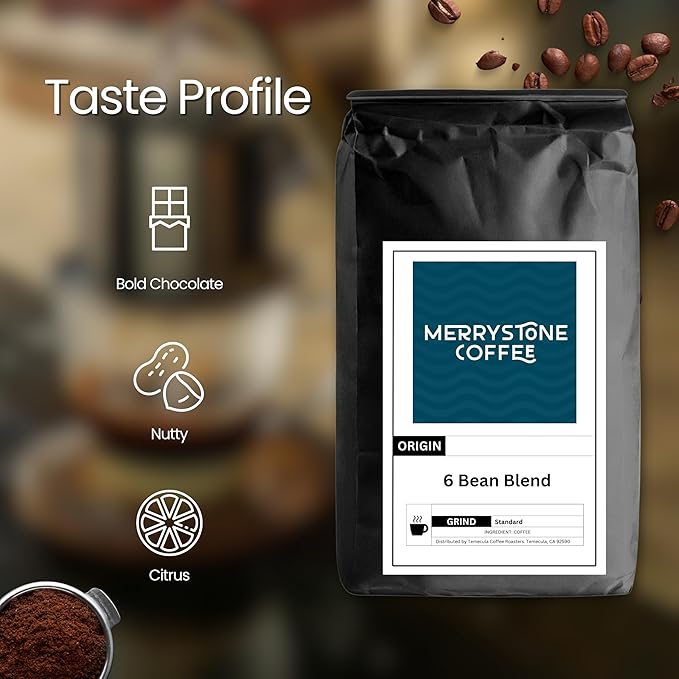 Merrystone 6-Bean Blend Dark Roast Espresso &amp Drip Coffee Roasted to Order 5 Lb Espresso Grind